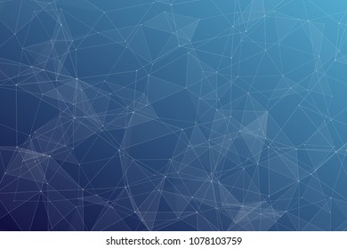 Abstract dark blue technology background, polygonal structure connecting points, vector illustration