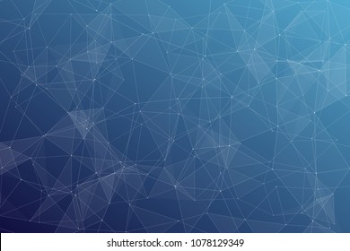 Abstract dark blue technology background, polygonal structure connecting points, vector illustration