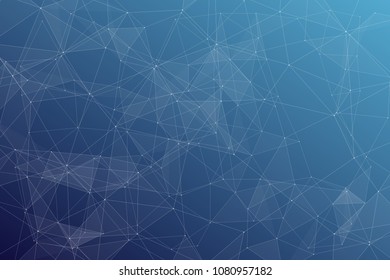 Abstract dark blue technology background, polygonal structure connecting points, vector illustration