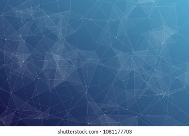 Abstract dark blue technology background, polygonal structure connecting points, vector illustration