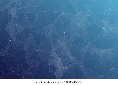 Abstract dark blue technology background, polygonal structure connecting points, vector illustration
