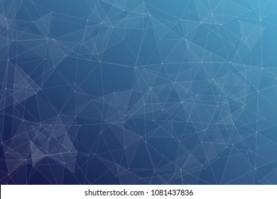 Abstract dark blue technology background, polygonal structure connecting points, vector illustration