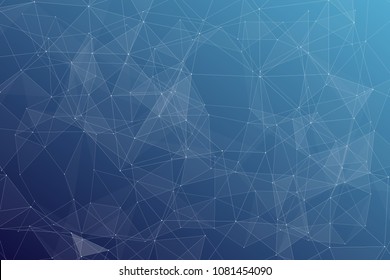 Abstract dark blue technology background, polygonal structure connecting points, vector illustration
