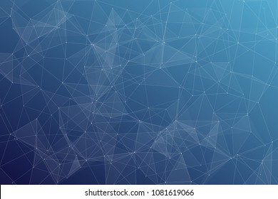 Abstract dark blue technology background, polygonal structure connecting points, vector illustration