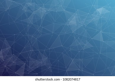 Abstract dark blue technology background, polygonal structure connecting points, vector illustration