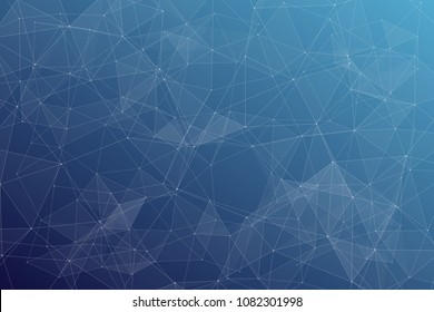 Abstract dark blue technology background, polygonal structure connecting points, vector illustration