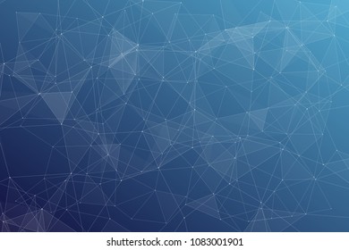 Abstract dark blue technology background, polygonal structure connecting points, vector illustration