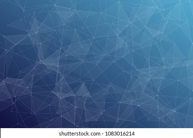 Abstract dark blue technology background, polygonal structure connecting points, vector illustration