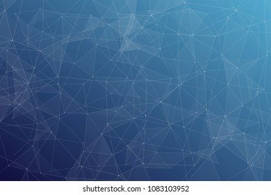 Abstract dark blue technology background, polygonal structure connecting points, vector illustration