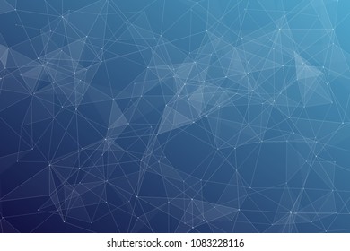 Abstract dark blue technology background, polygonal structure connecting points, vector illustration