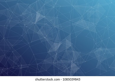 Abstract dark blue technology background, polygonal structure connecting points, vector illustration