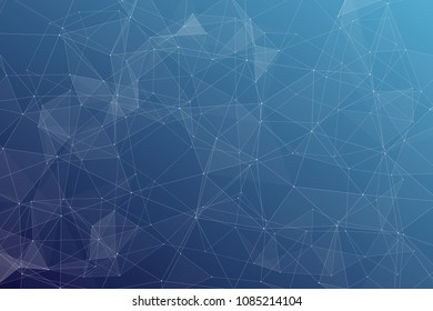 Abstract dark blue technology background, polygonal structure connecting points, vector illustration