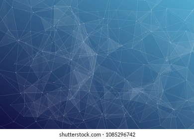 Abstract dark blue technology background, polygonal structure connecting points, vector illustration