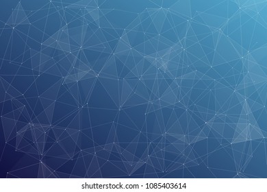 Abstract dark blue technology background, polygonal structure connecting points, vector illustration