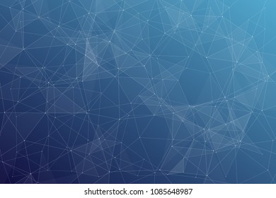 Abstract dark blue technology background, polygonal structure connecting points, vector illustration