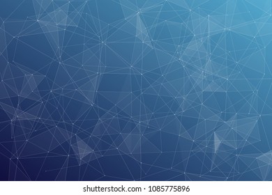 Abstract dark blue technology background, polygonal structure connecting points, vector illustration