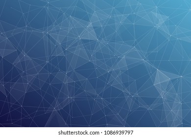 Abstract dark blue technology background, polygonal structure connecting points, vector illustration