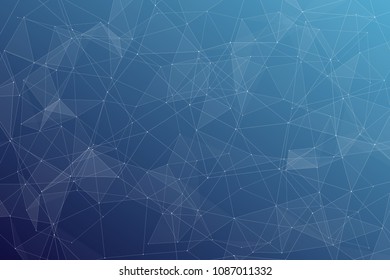 Abstract dark blue technology background, polygonal structure connecting points, vector illustration