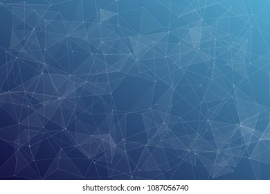 Abstract dark blue technology background, polygonal structure connecting points, vector illustration