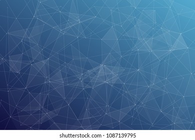Abstract dark blue technology background, polygonal structure connecting points, vector illustration