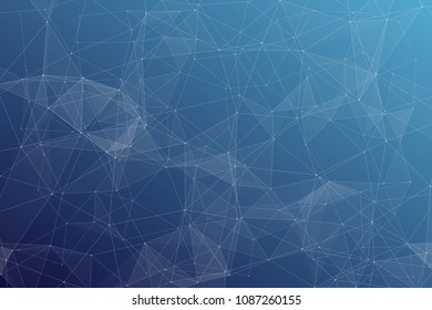 Abstract dark blue technology background, polygonal structure connecting points, vector illustration