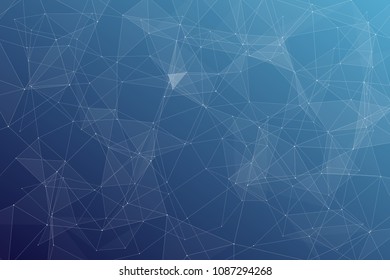 Abstract dark blue technology background, polygonal structure connecting points, vector illustration