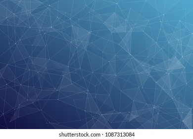 Abstract dark blue technology background, polygonal structure connecting points, vector illustration