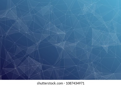 Abstract dark blue technology background, polygonal structure connecting points, vector illustration