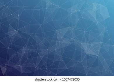 Abstract dark blue technology background, polygonal structure connecting points, vector illustration