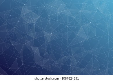 Abstract dark blue technology background, polygonal structure connecting points, vector illustration
