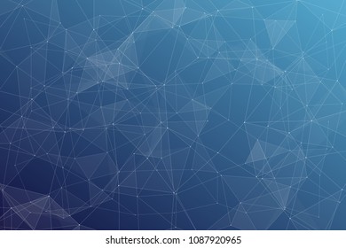Abstract dark blue technology background, polygonal structure connecting points, vector illustration