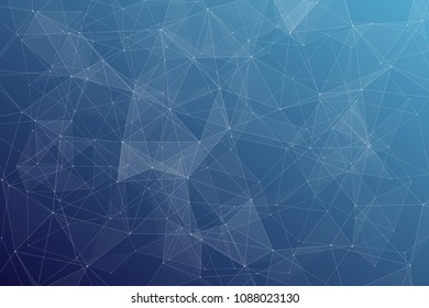 Abstract dark blue technology background, polygonal structure connecting points, vector illustration
