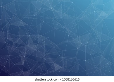 Abstract dark blue technology background, polygonal structure connecting points, vector illustration