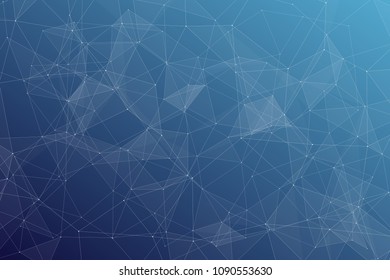 Abstract dark blue technology background, polygonal structure connecting points, vector illustration