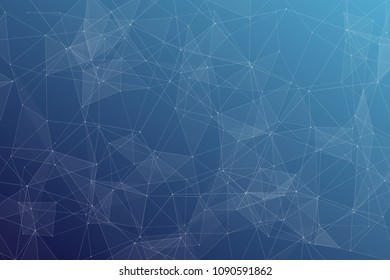 Abstract dark blue technology background, polygonal structure connecting points, vector illustration