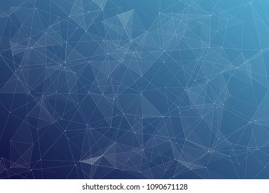 Abstract dark blue technology background, polygonal structure connecting points, vector illustration