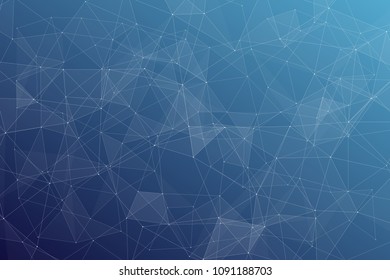 Abstract dark blue technology background, polygonal structure connecting points, vector illustration