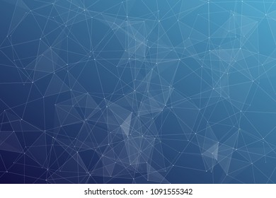 Abstract dark blue technology background, polygonal structure connecting points, vector illustration