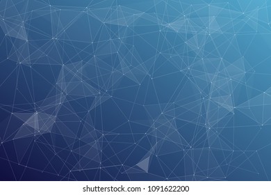 Abstract dark blue technology background, polygonal structure connecting points, vector illustration