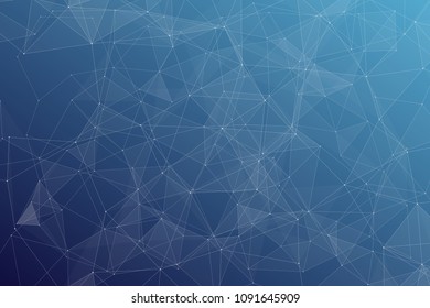 Abstract dark blue technology background, polygonal structure connecting points, vector illustration