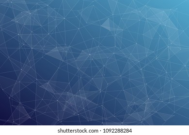 Abstract dark blue technology background, polygonal structure connecting points, vector illustration