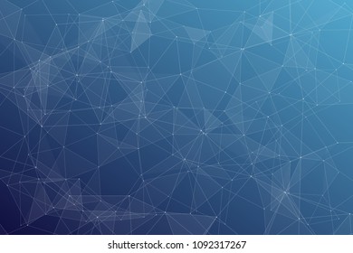 Abstract dark blue technology background, polygonal structure connecting points, vector illustration