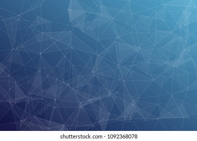 Abstract dark blue technology background, polygonal structure connecting points, vector illustration