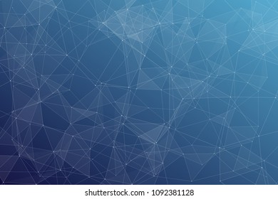 Abstract dark blue technology background, polygonal structure connecting points, vector illustration