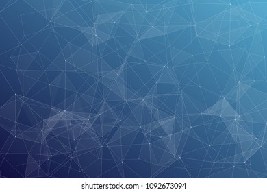 Abstract dark blue technology background, polygonal structure connecting points, vector illustration