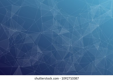 Abstract dark blue technology background, polygonal structure connecting points, vector illustration