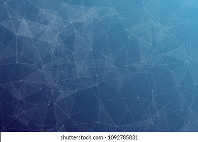 Abstract dark blue technology background, polygonal structure connecting points, vector illustration