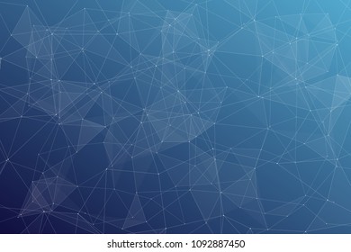 Abstract dark blue technology background, polygonal structure connecting points, vector illustration