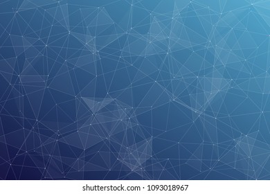 Abstract dark blue technology background, polygonal structure connecting points, vector illustration