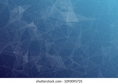 Abstract dark blue technology background, polygonal structure connecting points, vector illustration